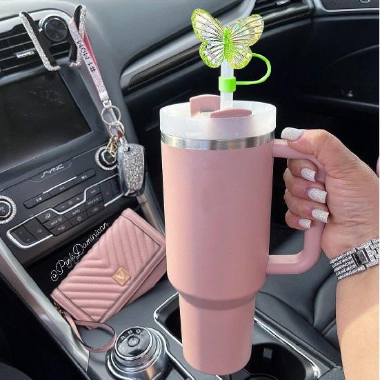 5PCS Butterfly Day Straw Toppers for Stanley Cup New Valentines Day Cover Cap 40oz/30oz Tumbler, 3D Silicone Straw Cover Caps for 10mm Straws,