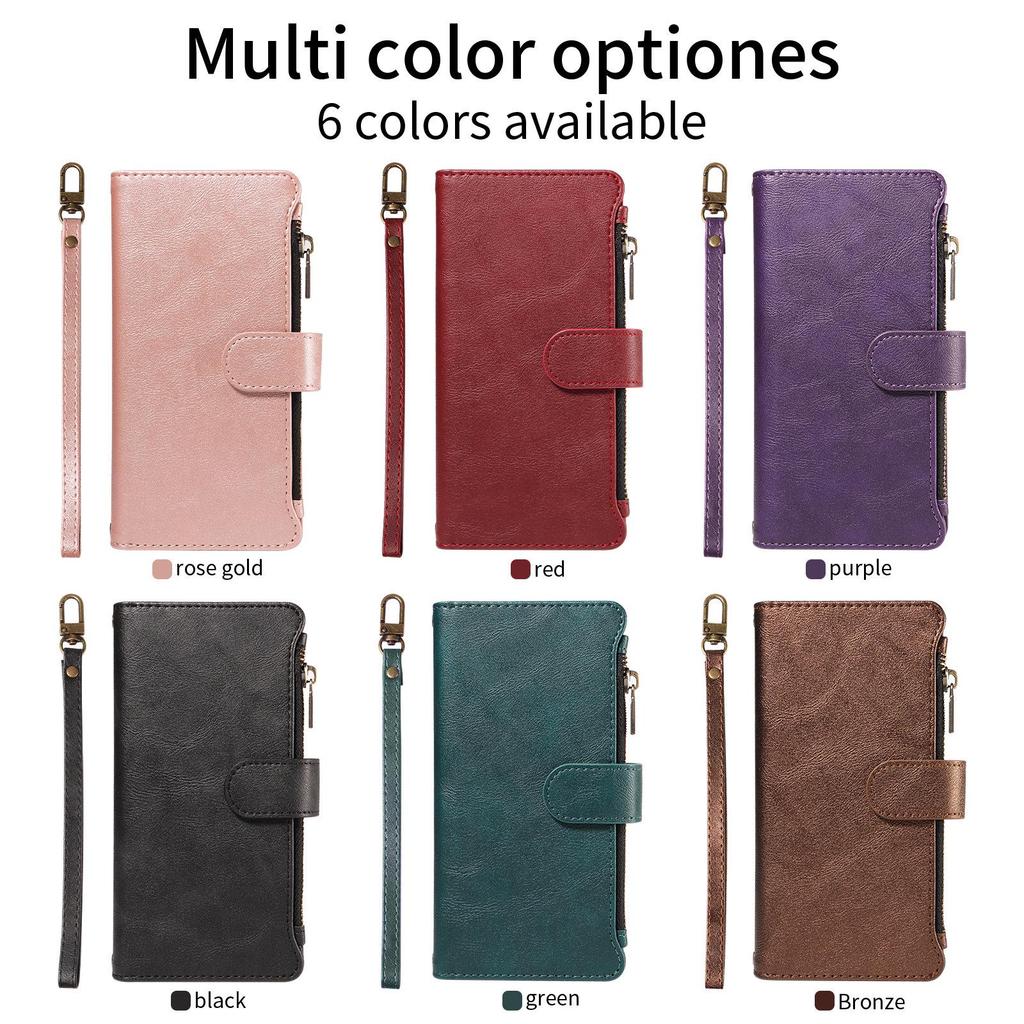 iPhone 18 PRO MAX Leather Grain Case with 9-Card Zipper Wallet Style, Apple 17E Protective Cover KT