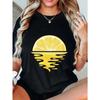 Black Oversized T Shirt Lemon Slice Water Reflection Print Summer Casual Wear