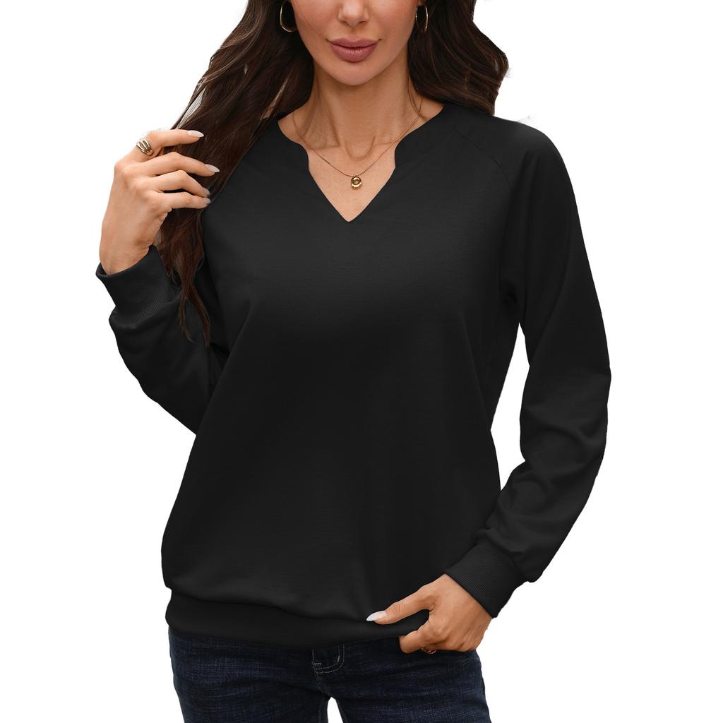 Women's V Neck Ribbed Stitch Loose Fit Long Sleeve Pullover Sweatshirt Casual Lightweight Top for Everyday Wear