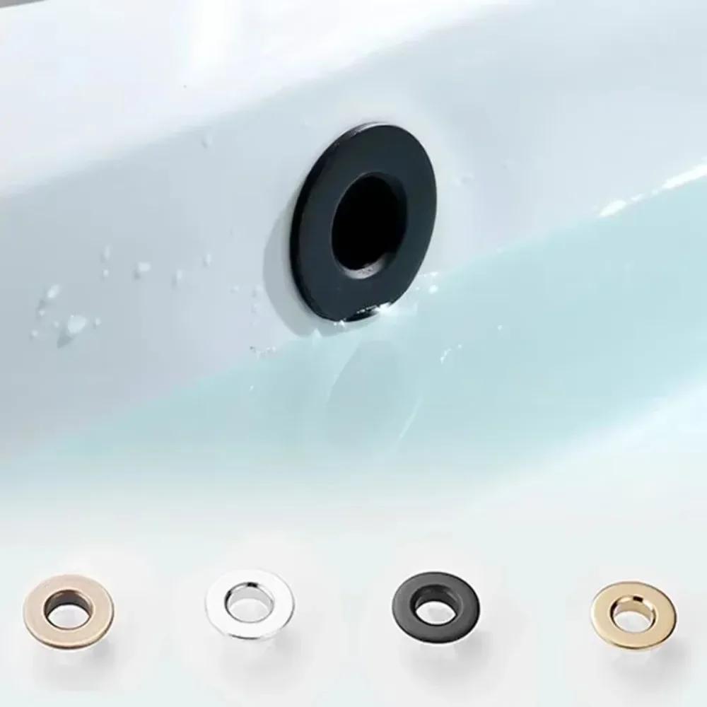 HOT Sink Overflow Cover Decor Cap Metal Copper Bathroom Washbasin Hole Trim Overflow Ring Bathtub Faucet Accessories 23-25mm