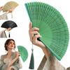 Solid Color Tassel Folding Fan Portable Kimono Fan Fashion Folding Bamboo Fan  Hanfu Accessories