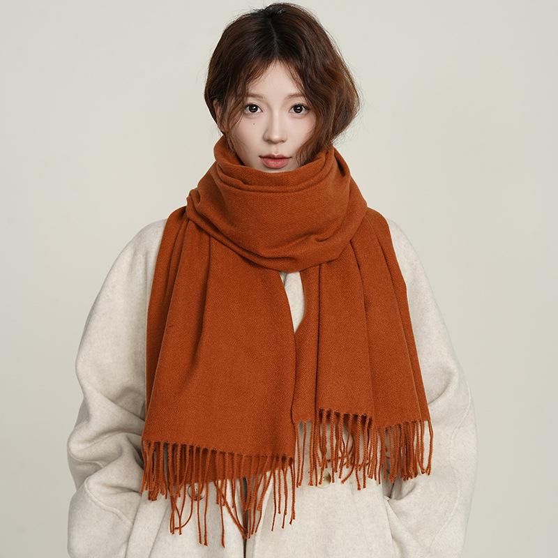 Women's Winter Faux Cashmere Literary Autumn Winter Thickened Warm 2-in-1 Solid Color Korean Fashion Atmosphere Scarf