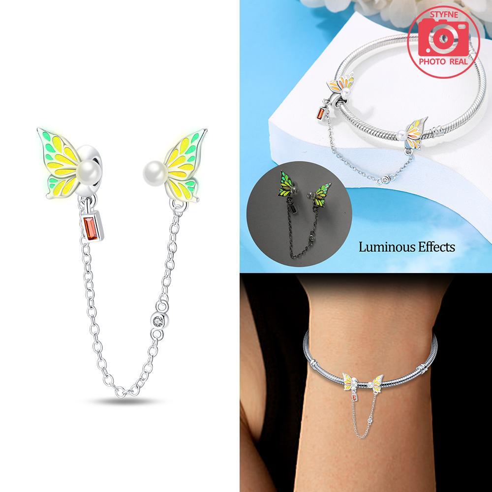 New Copper Colors Pink And Purple Butterfly Safety Chain Pendant Fit Copper Colors Original Bracelets Diy Birthday Jewelry Gift