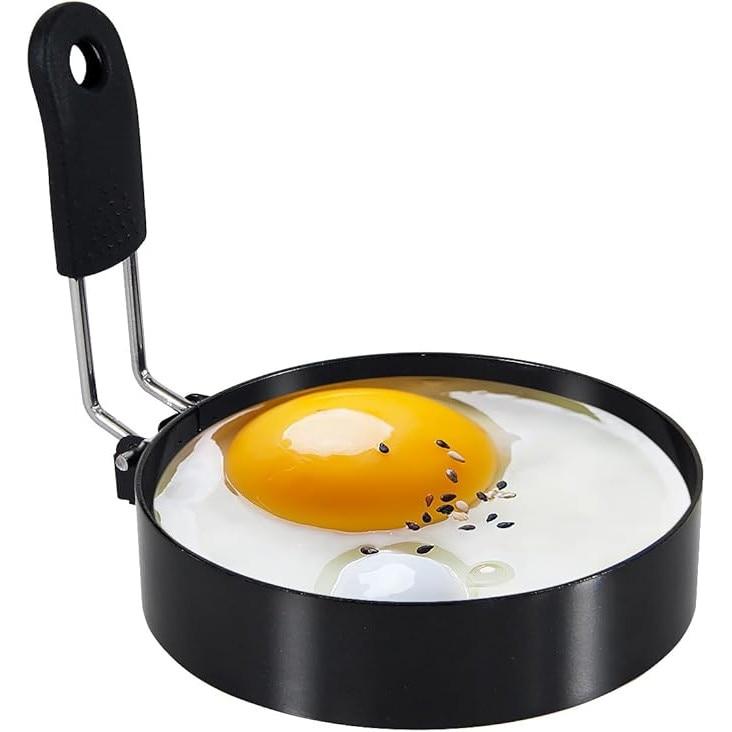 Caltucus Core® Egg Ring Mold, Stainless Steel with Silicone Handle, Nonstick, Black, 3.5 Inch