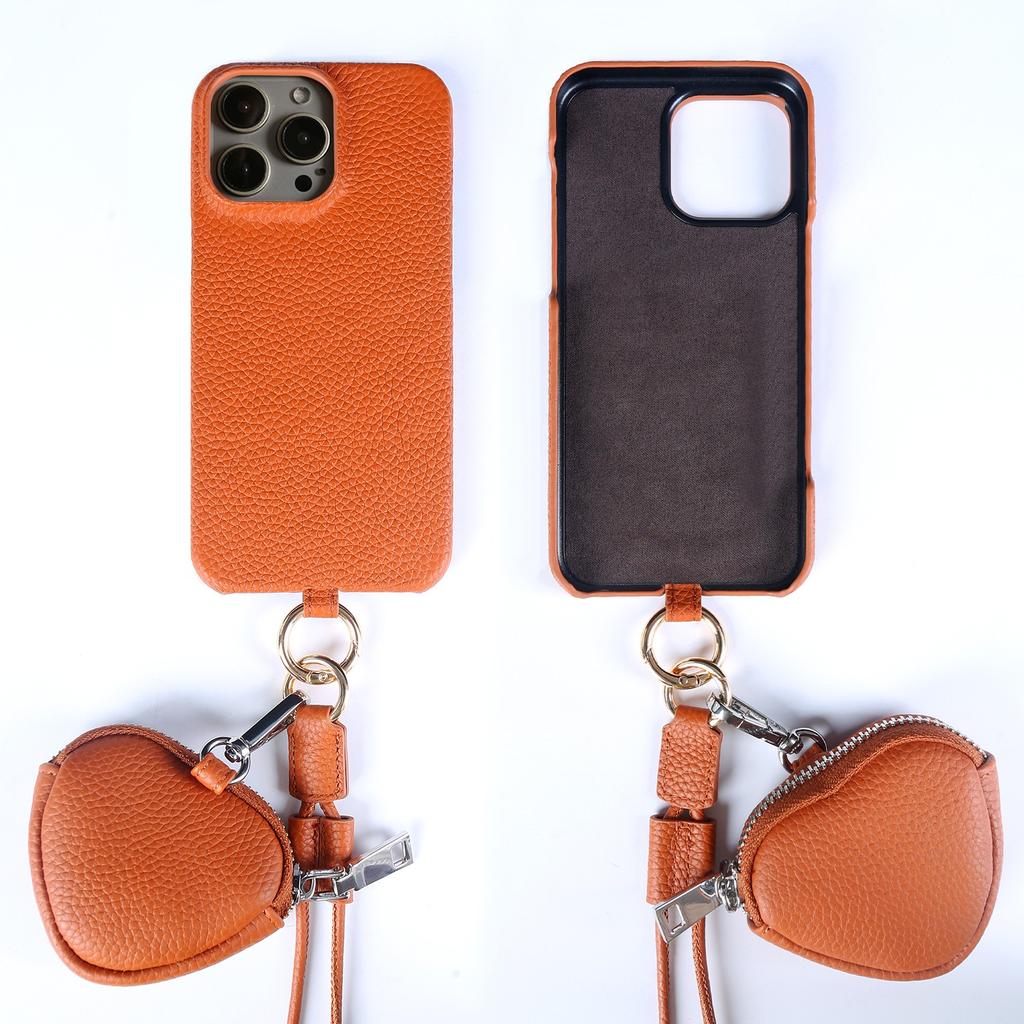 Crossbody Lanyard Genuine Leather Case For iPhone 16 Pro Max 15Pro 11 13 12 14Pro Cover Cases With Strap Leather Bag For Airpods