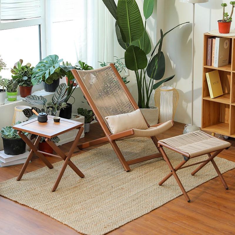 Compact Folding Rattan Balcony Set: 3-Piece Woven Table & Chairs for Indoor/Outdoor Use In Living Room or Bedroom