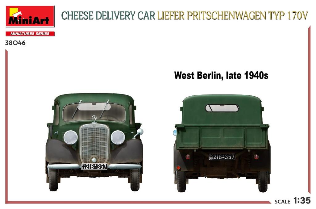 MiniArt Scale Cheese Delivery Car Reefer Preischenwagen Type 170V Plastic Model Kit MA38046 1/35