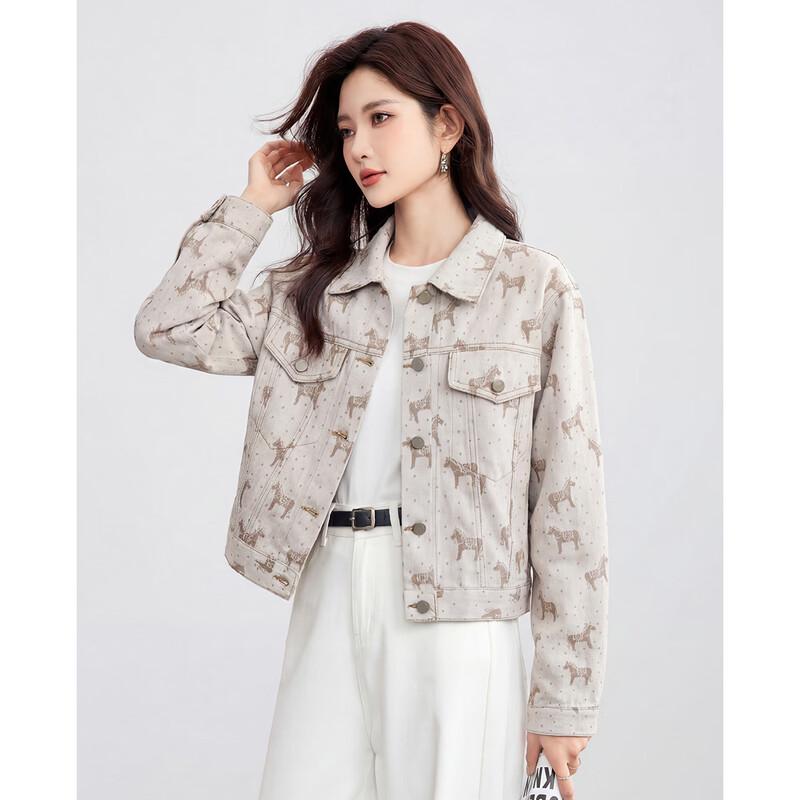 

TERRE BLEUE Women s Horse Print Denim Jacket M