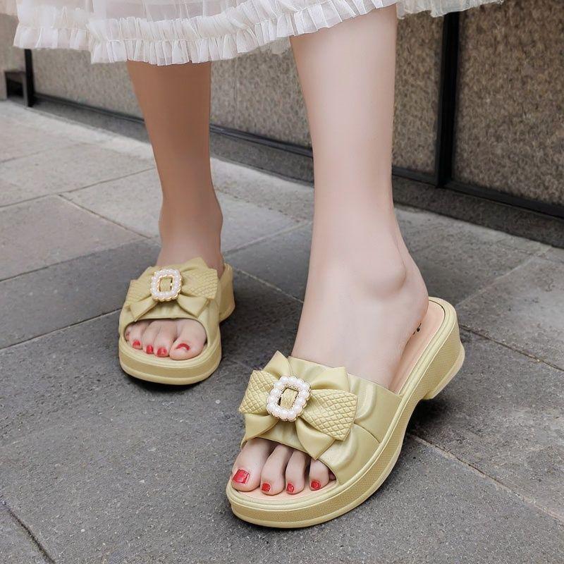 Summer Thick Sole Ladies Slippers Fashion Casual Bow Home Slippers Non-Slip Comfortable Sandals
