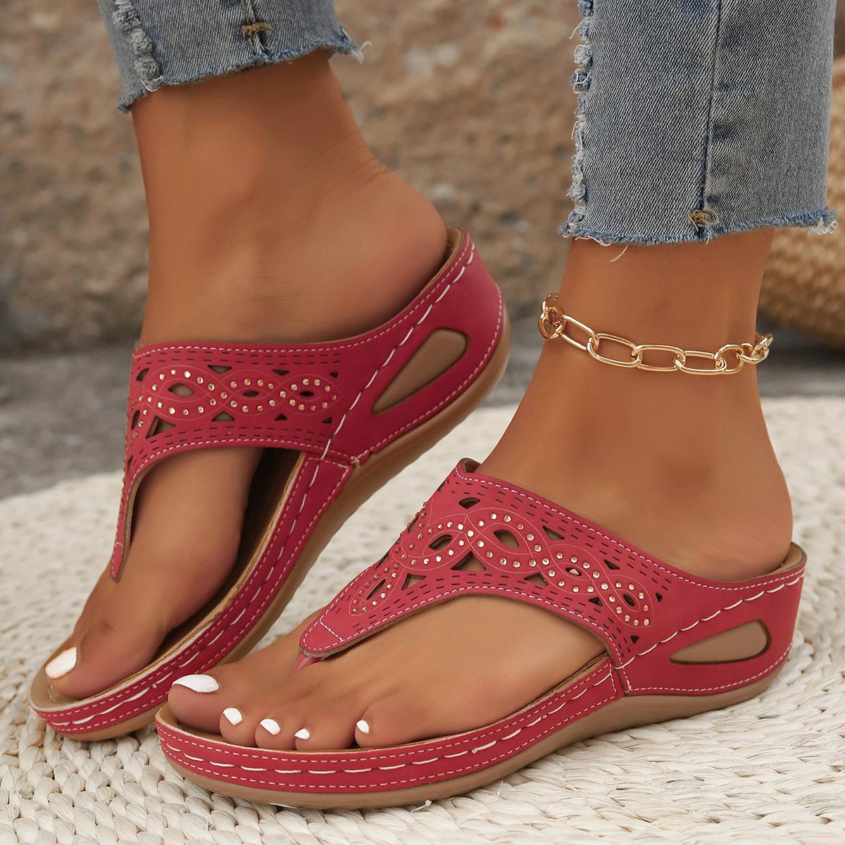 

New sandals large size hollow rhinestone thick bottom toe cool slippers women 36