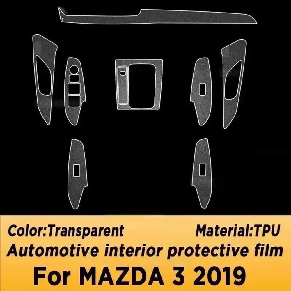 Fólie na interiér vozu pro Mazda 3 2019-2025 Palubní deska Piano panel Středová konzole řadicí páky Anti-scratch Průhledná TPU Předřezaná fólie
