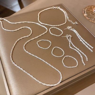 Trendy Luxury Sparkling Jewelry Set: Necklace, Earrings, Ring, Bracelet