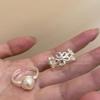 2pcs/set Silver Color Rings Double Hollowed-Out Imitation Pearl Adjustable Ring Women Fashion Light Luxury Party Jewelry