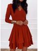 Women's Mid-Waist Solid Color Princess Pullover Dress with Spliced Hem