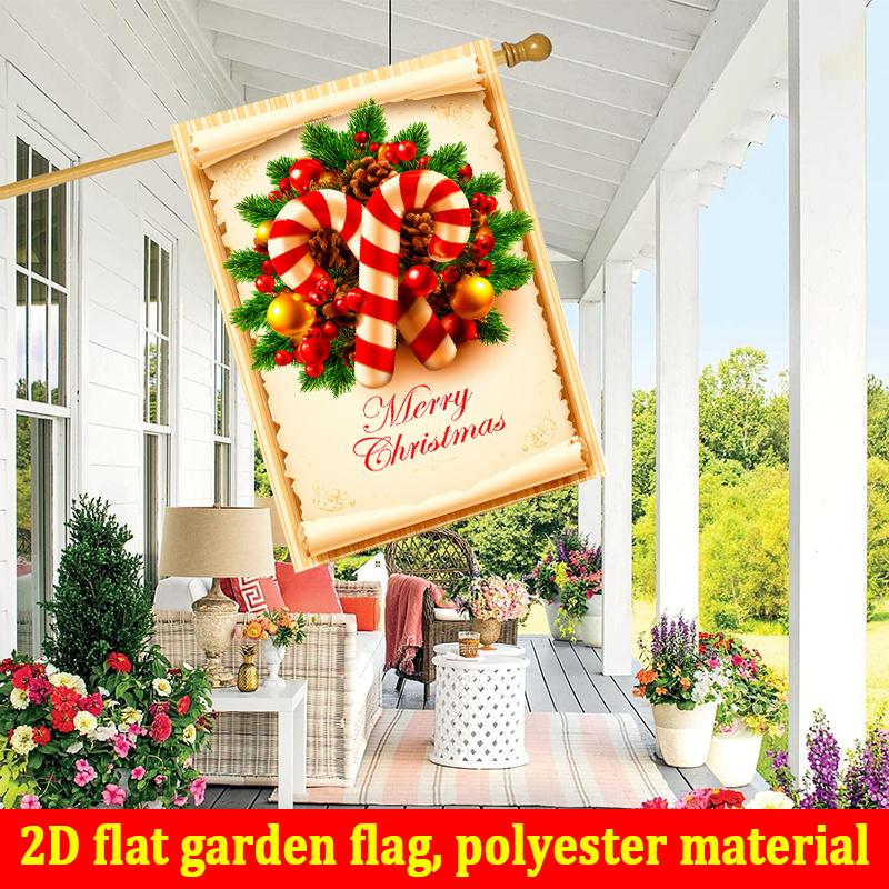 2D Flat, 2D Flat Printing 1pc Winter Christmas Candy Cane Holly Pattern Print Courtyard Flag-double Sided Garden Flag, Outdoor Decoration, Lawn, Flag
