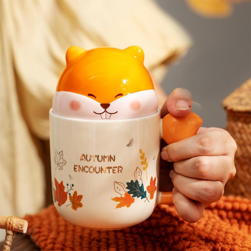Autumn Cartoon Squirrel Ceramic Cup High Value Gift Coffee Cup Mug Mug Cute Teacher's Day Water Cup