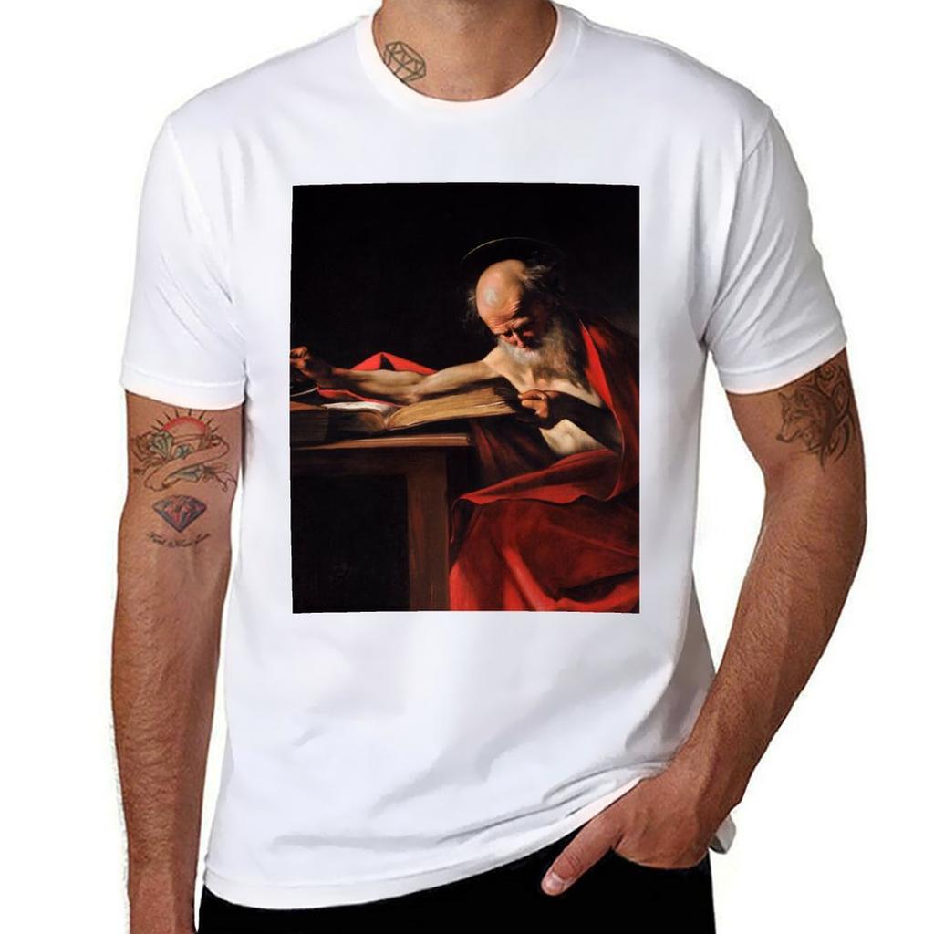 T-shirt San Girolamo che Scrive di Caravaggio T-shirt Leggera Rinfrescante a Maniche Corte
