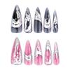 European & American Long Pointed 3D Silver Smudged Fake Nails - Popular Cross-Border Nail Art