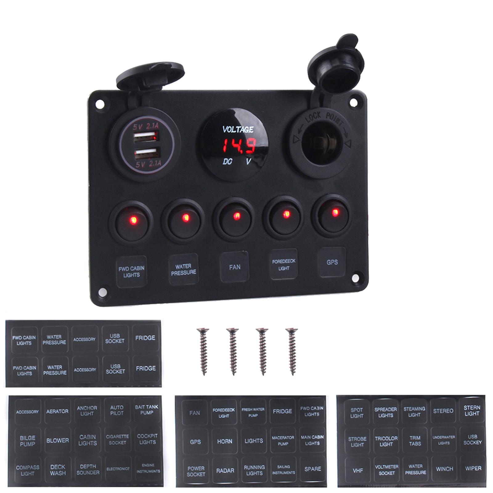 

12 В 24 В 5-кнопочный светодиодный переключатель панели освещения тумблер USB зарядные устройства датчик для автомобиля морской лодки грузовика прицепа каравана аксессуары красный