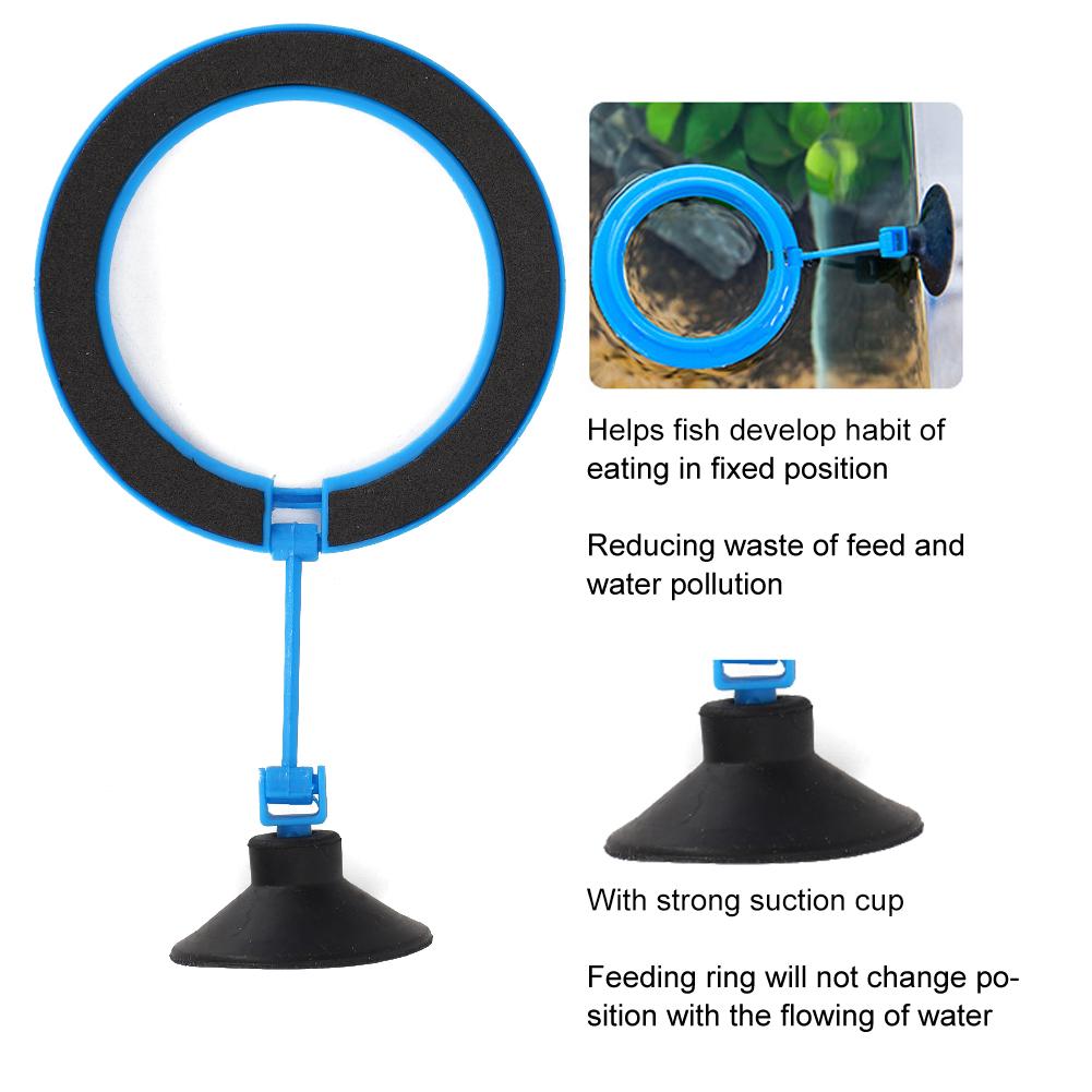 3PCS Plastic Blue Black Aquarium Feeder Fish Tanks Feeding Ring with Suction Cup for All Slow Sinking Floating Feeds