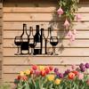 1pc 2D Flat Wine Bottle Glass Metal Wall Art Modern Minimalist Black Outdoor Decor for Bar Kitchen Dining Room
