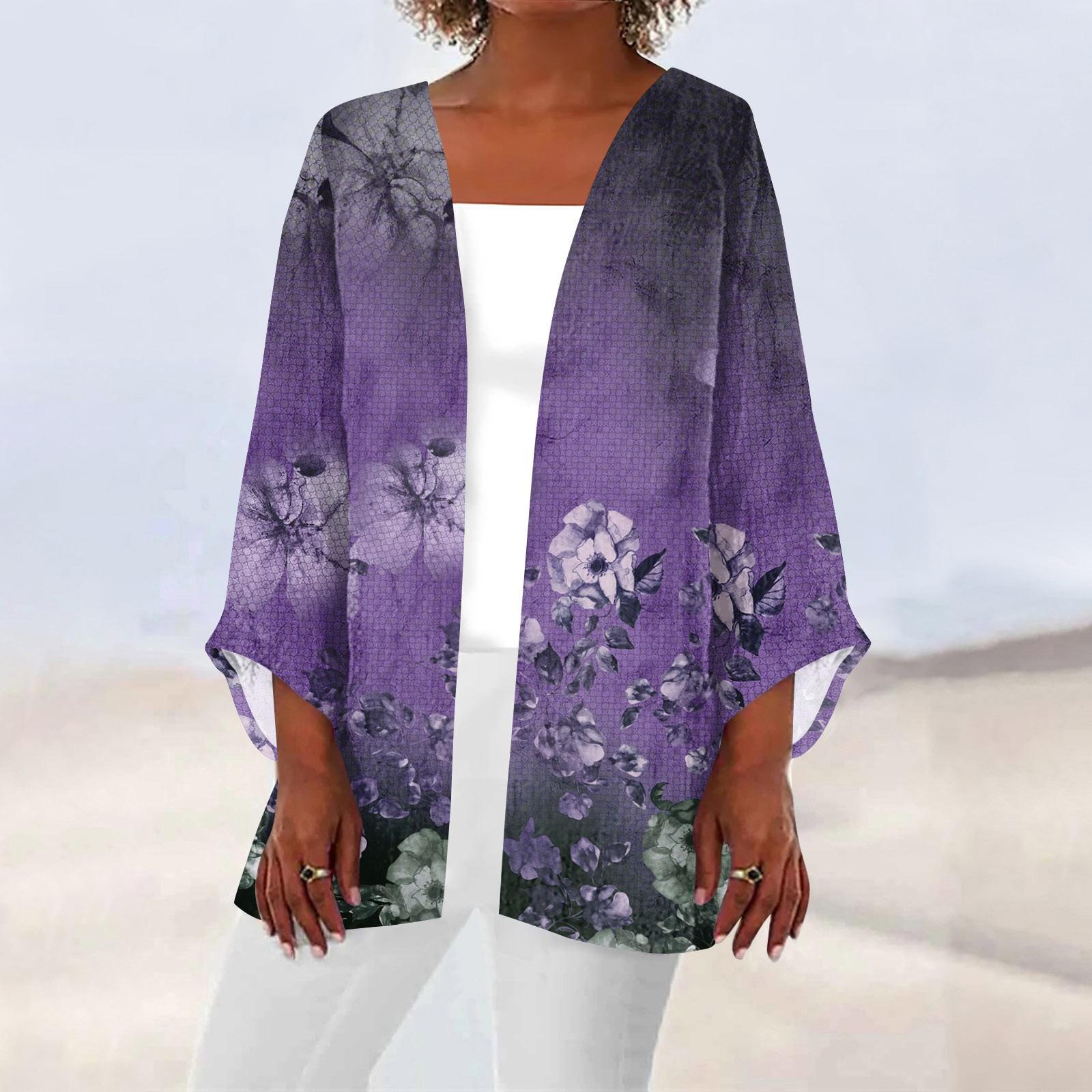 

Женская повседневная модная легкая куртка средней длины с принтом в стиле ретро, ​​кардиган L фиолетовый