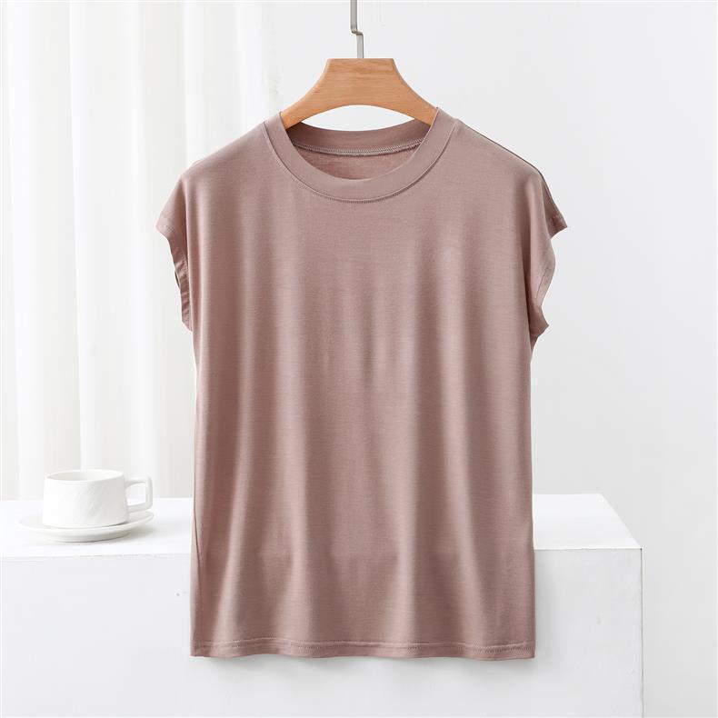 Modal Crew Neck Short Sleeve Casual T-Shirt - Women's Slimming, Versatile Summer Top.