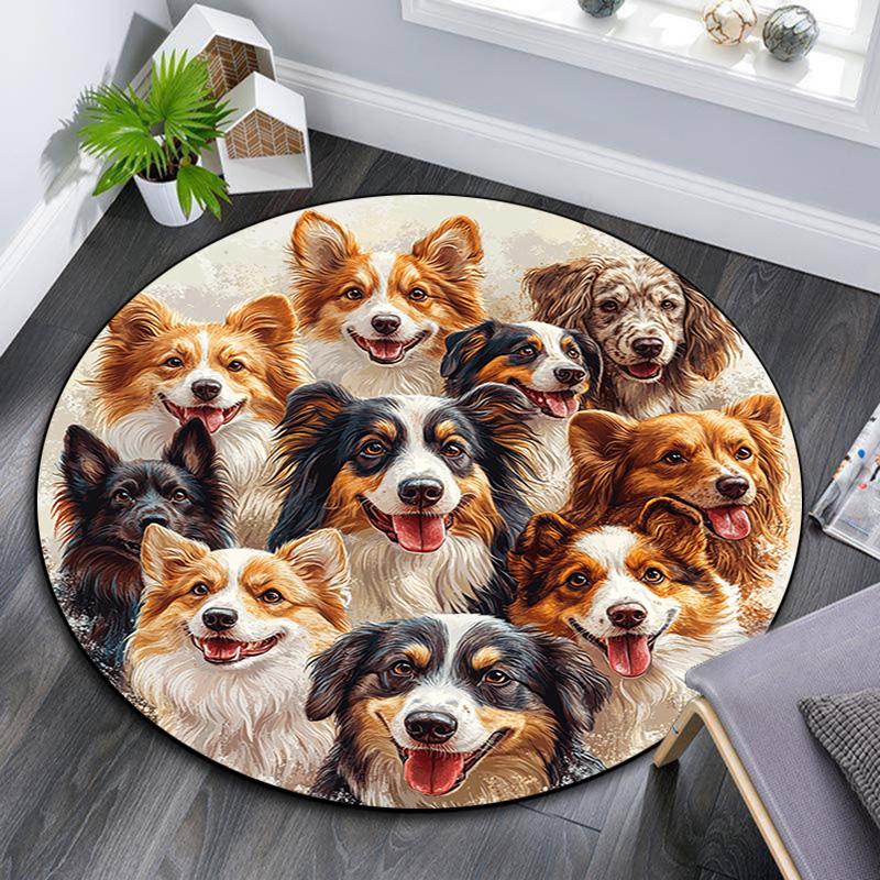 Dogs Collage Round Area Rug,Carpet Rug for Living Room Bedroom Sofa Playroom Decor,Non-slip Floor Mat