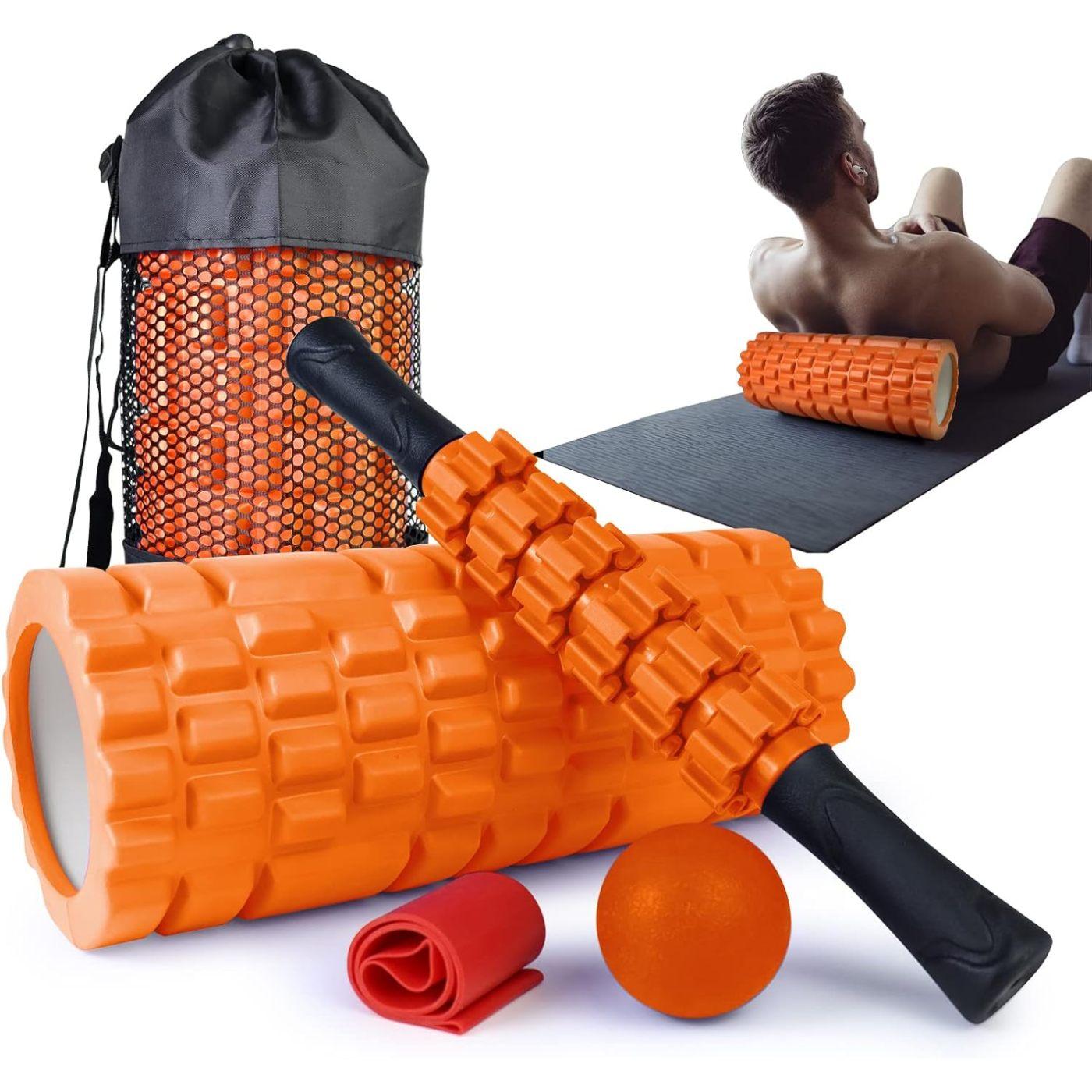 

Набор пенопластовых роликов 5 в 1 для массажа глубоких тканей мышц, ролик, массажный ролик, массажный мяч, растягивающая лента оранжевый