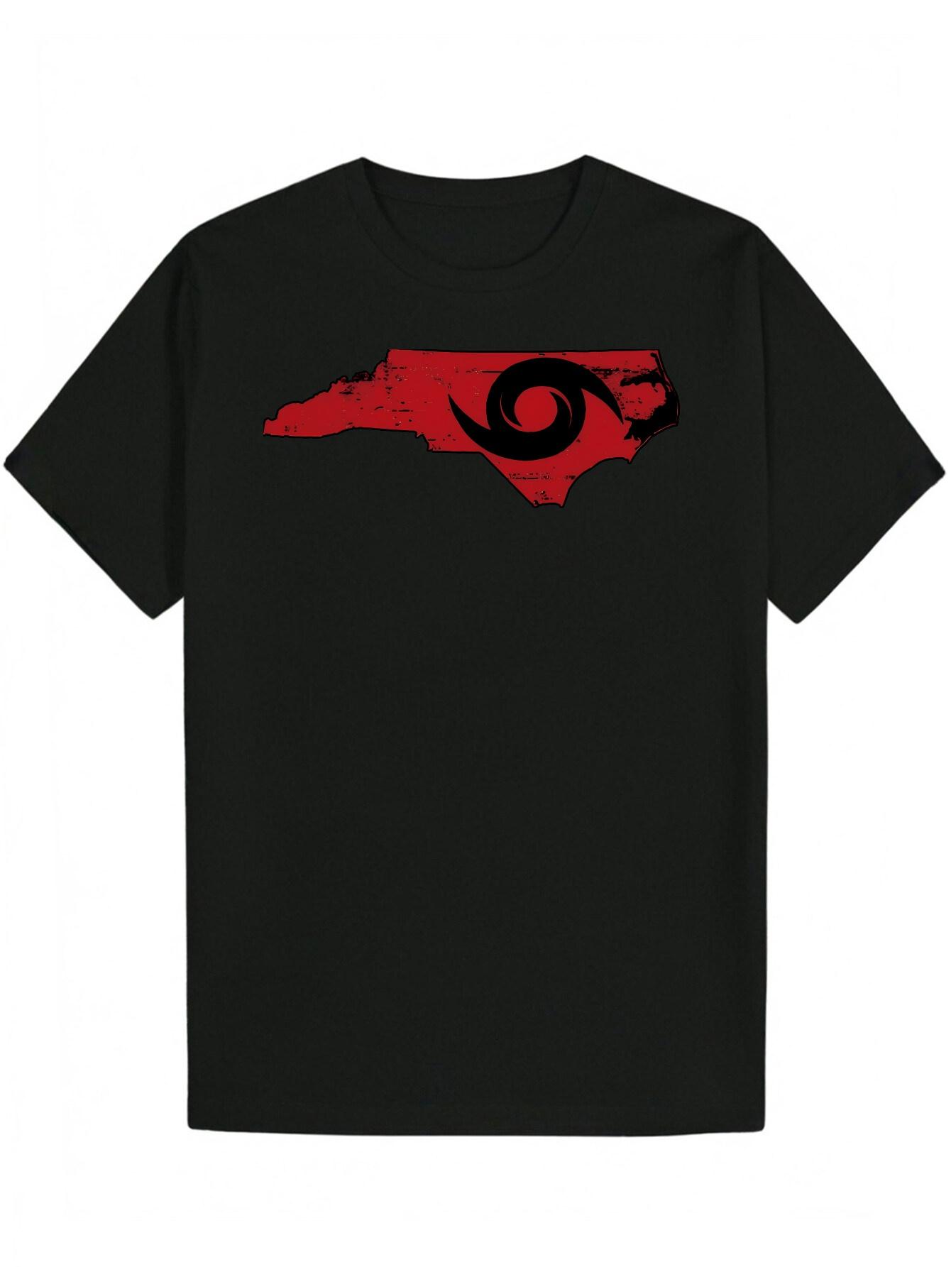 Graphic T-shirt - Distressed North State Outline & Red Swirl Design L