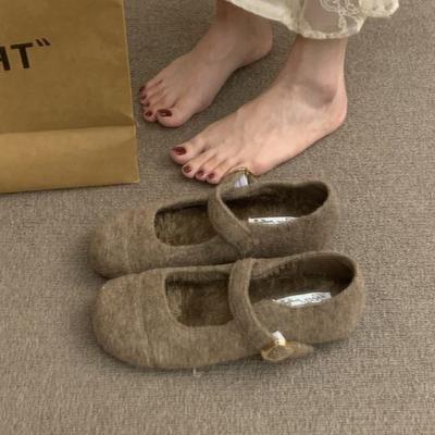 Fairy Wind Fluffy Shoes Female 2025 Winter Temperament Velvet Mary Jane Single Shoes Soft Sole Non-slip Cotton Shoes Pregnant Women with Skirts