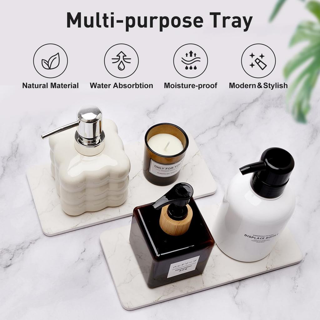 Diatomaceous Earth Water-Absorbing Drainage Tray Bathroom/Kitchen Countertop Soap Dish Sponge Storage Mat White 2PCS
