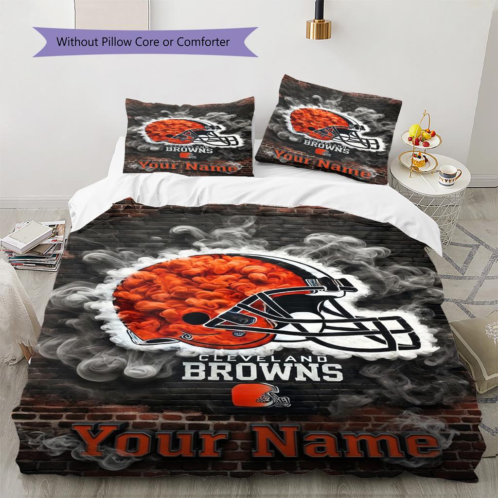 Name Custom Cleveland Browns Logo Pattern Bedding Set Quilt Cover Pillowcase Home Decor Gift (1 * Duvet Cover + 2 * Pillowcase, Without Core)