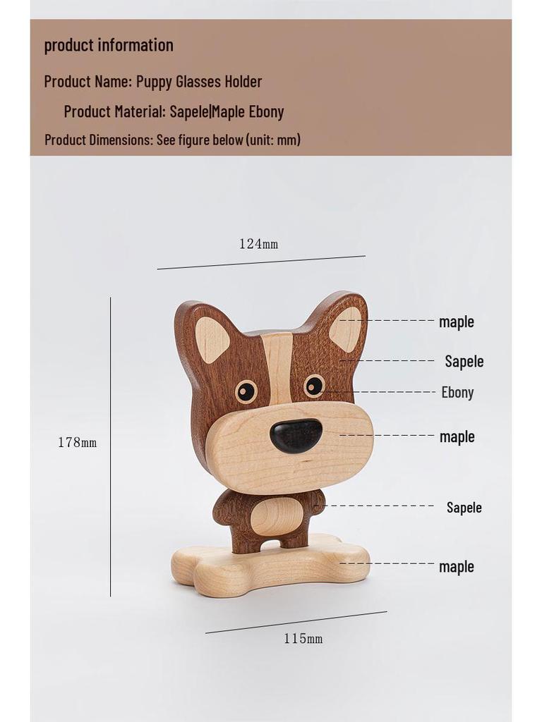 Solid Wood Cartoon Phone and Glasses Holder - Cute Desktop Stand and Ornament Gift for Friends