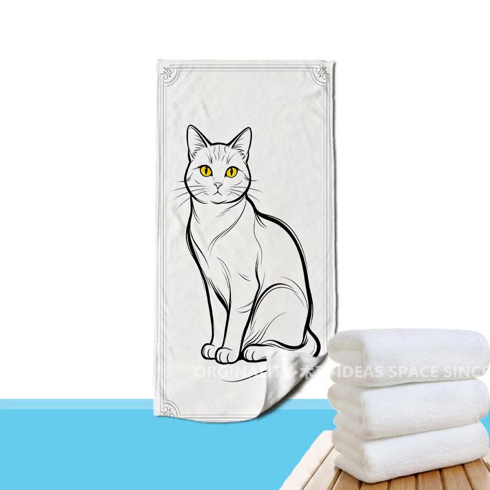 Minimalist Line Art Cat Beach Towel Patterned Sunscreen And Windproof Suitable For Swimming Pool Camping Travel Blanket