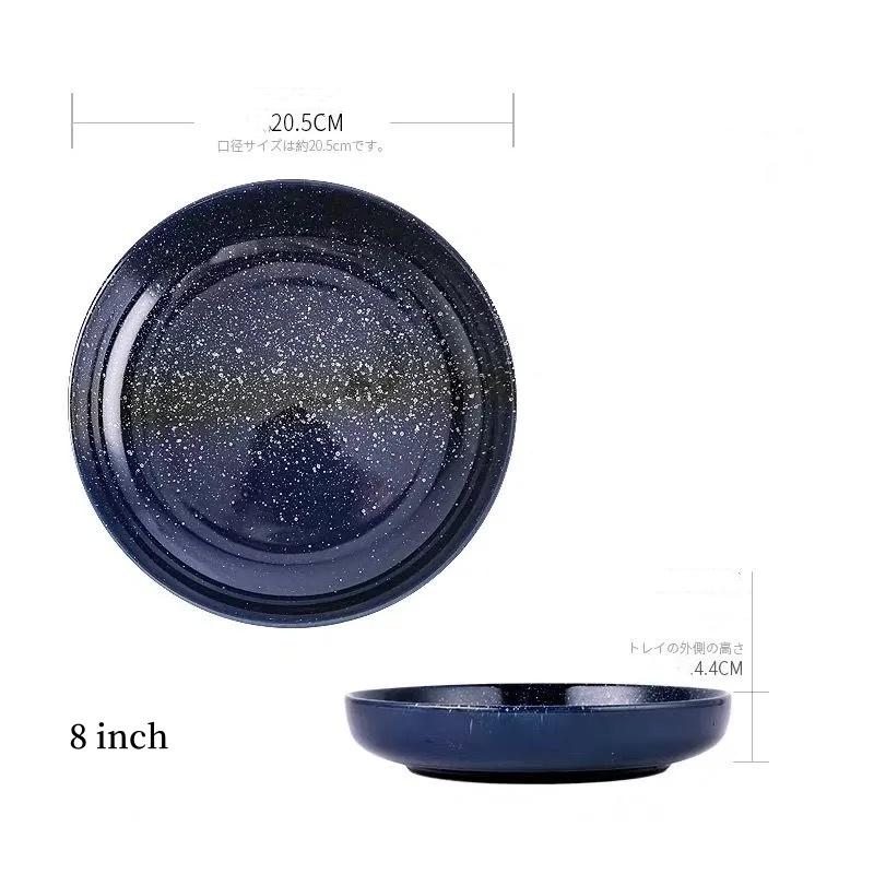 Multifunction Black Circle Dinner Plate Creative Salad Bowl Ceramic Dessert Tray Steak Pasta Dish Dinnerware Microwave Safe