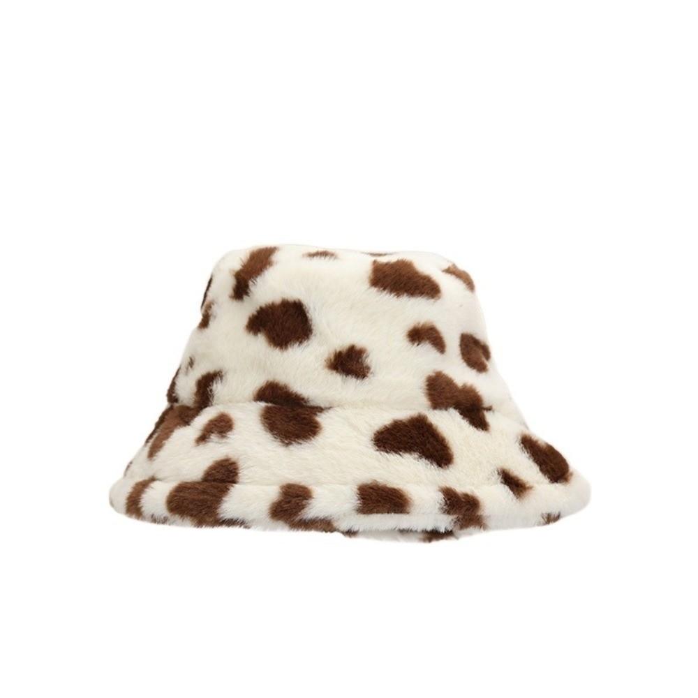 Faux Fur Love Heart Bucket Hat Thicken Winter Plush Hat Retro Plush Fisherman Hat  Autumn