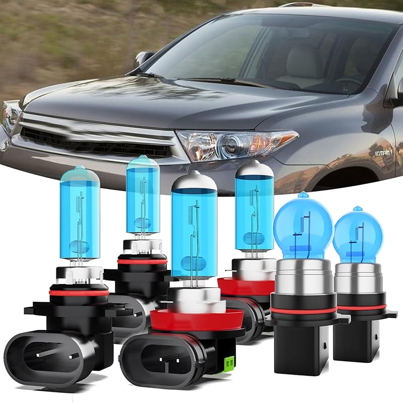 Headlights Fit For Toyota Highlander 2014-2019 Halogen Headlight Bulbs,9005/HB3/H10 High Beam+ H11/H8/H9 Low Beam+ h11 Fog Light Combo,Plug And