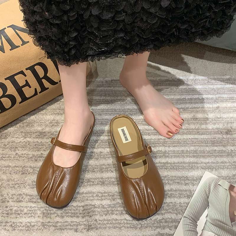Baotou Half Slippers Women's Summer Wear 2025 New Flat Casual Pregnant Women Lazy Shoes Muller Shoes Half Drag Single Shoes