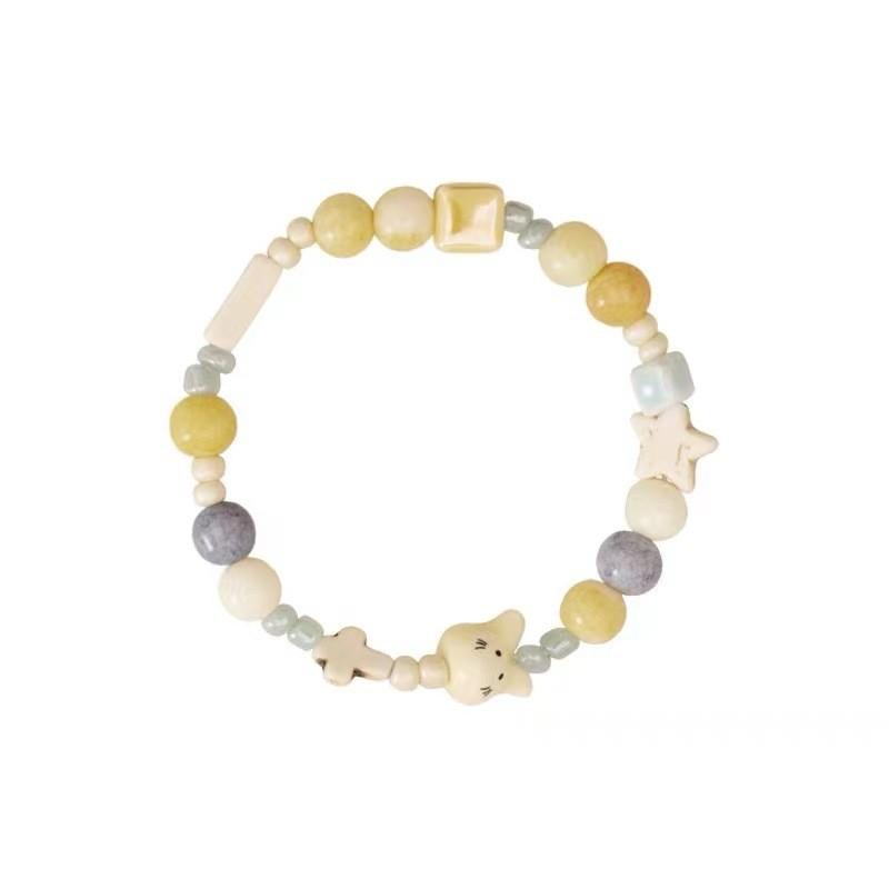 Pink Adorable Rabbit Ceramic Bead Bracelet Handcrafted Sweet Jewelry Summer