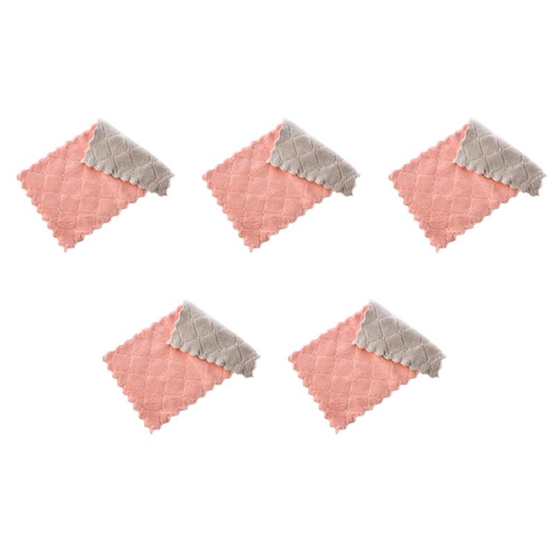 5/10 stk Dobbeltlags Absorberende Mikrofiber Kjøkkenoppvaskklut Non-stick Olje Husholdningsrengjøring Tørkehåndkle Kjøkkenverktøy