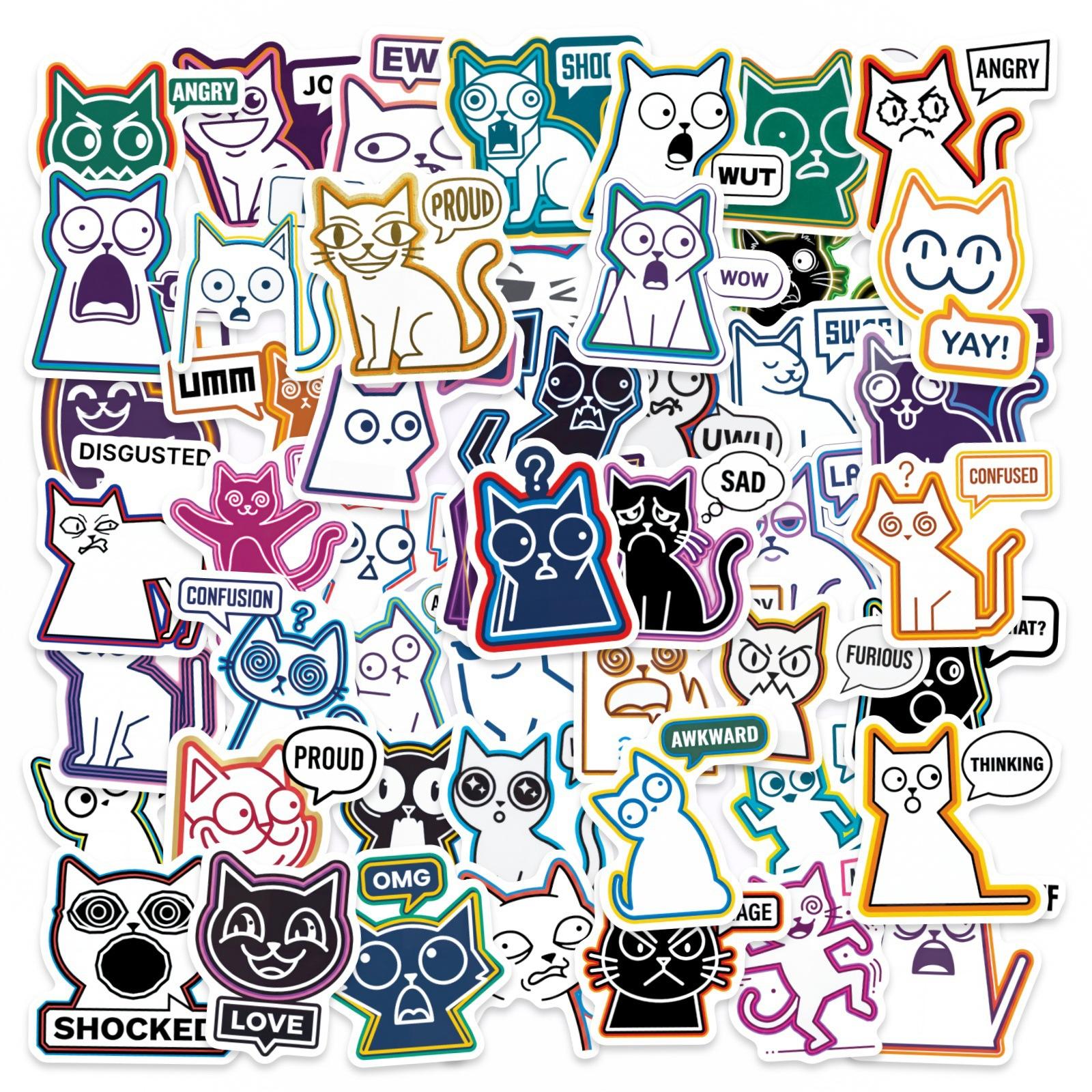 56 Abstract Cat Stickers Creative Cute Funny Cat Cute Pet Graphic Waterproof Graffiti Stickers