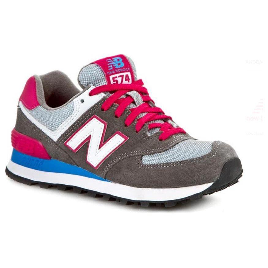 New Balance Nb 574 Retro Comfortable Mesh Fabric Low Top Running Shoes Women Sneaker Gray Blue Red WL574CPW