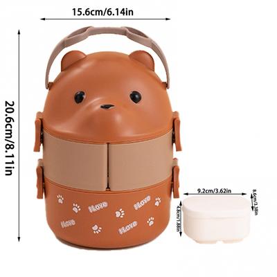 Stackable Bento Box Cartoon Eyeglass Bear Bento Box for Kids 1600ml Double Layer Lunch Box with Spoon Microwave Refrigerator Safe
