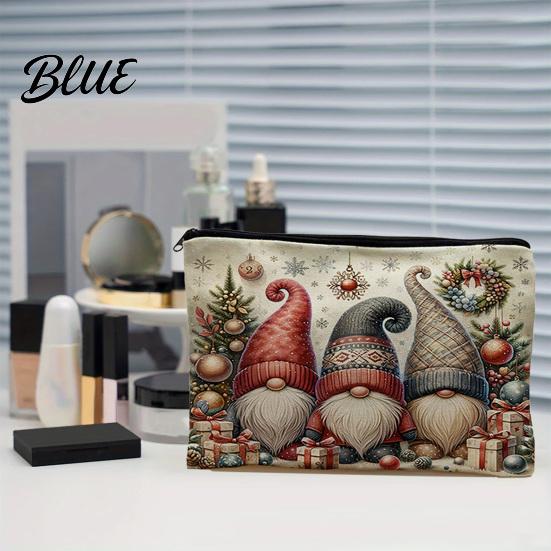 Holiday Gift Bag Christmas Theme Makeup Bag with Black Zipper