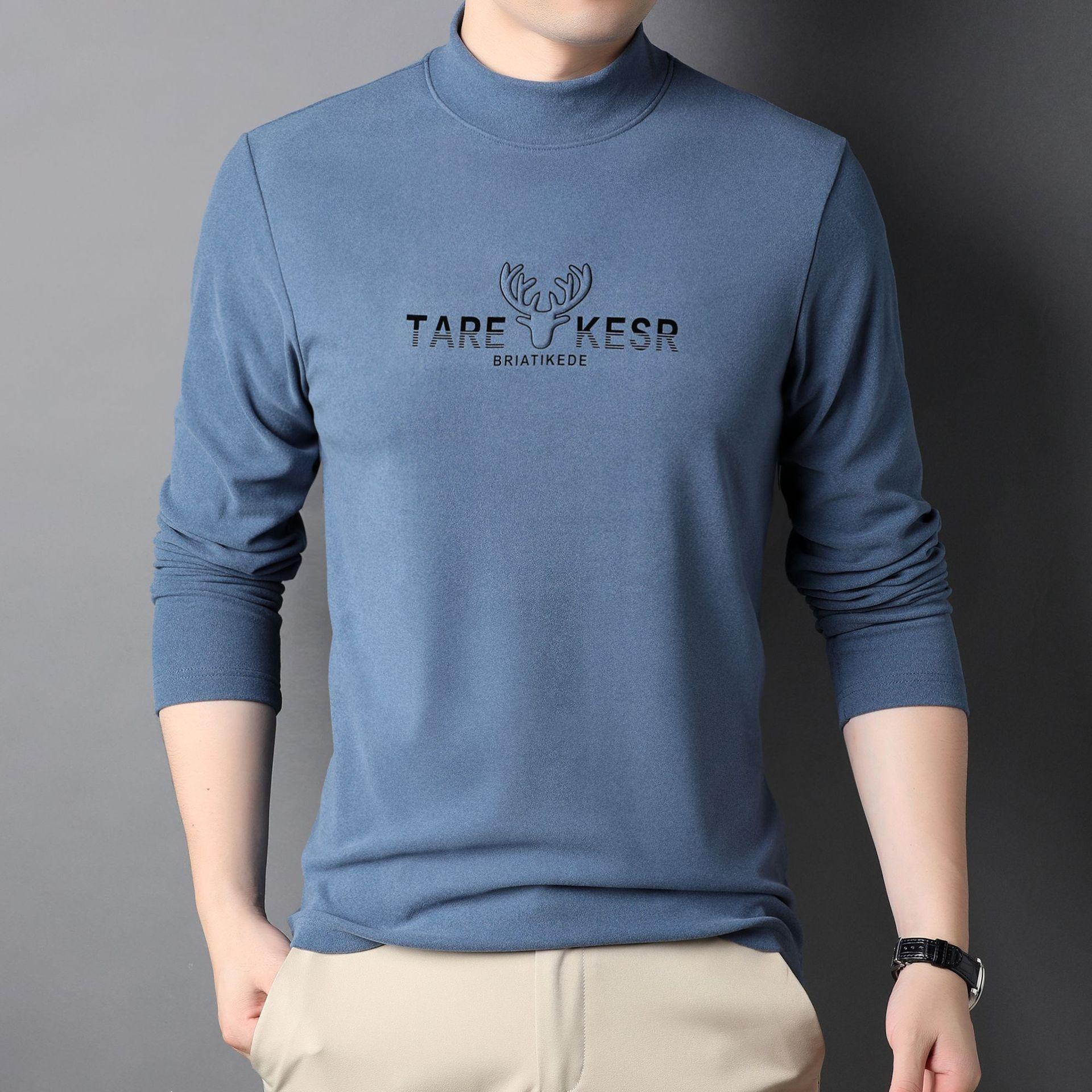 Осень и Зима Немецкий Вельвет Водолазка Футболка Мужская Мода Простой Однотонный Мужской — фото 10