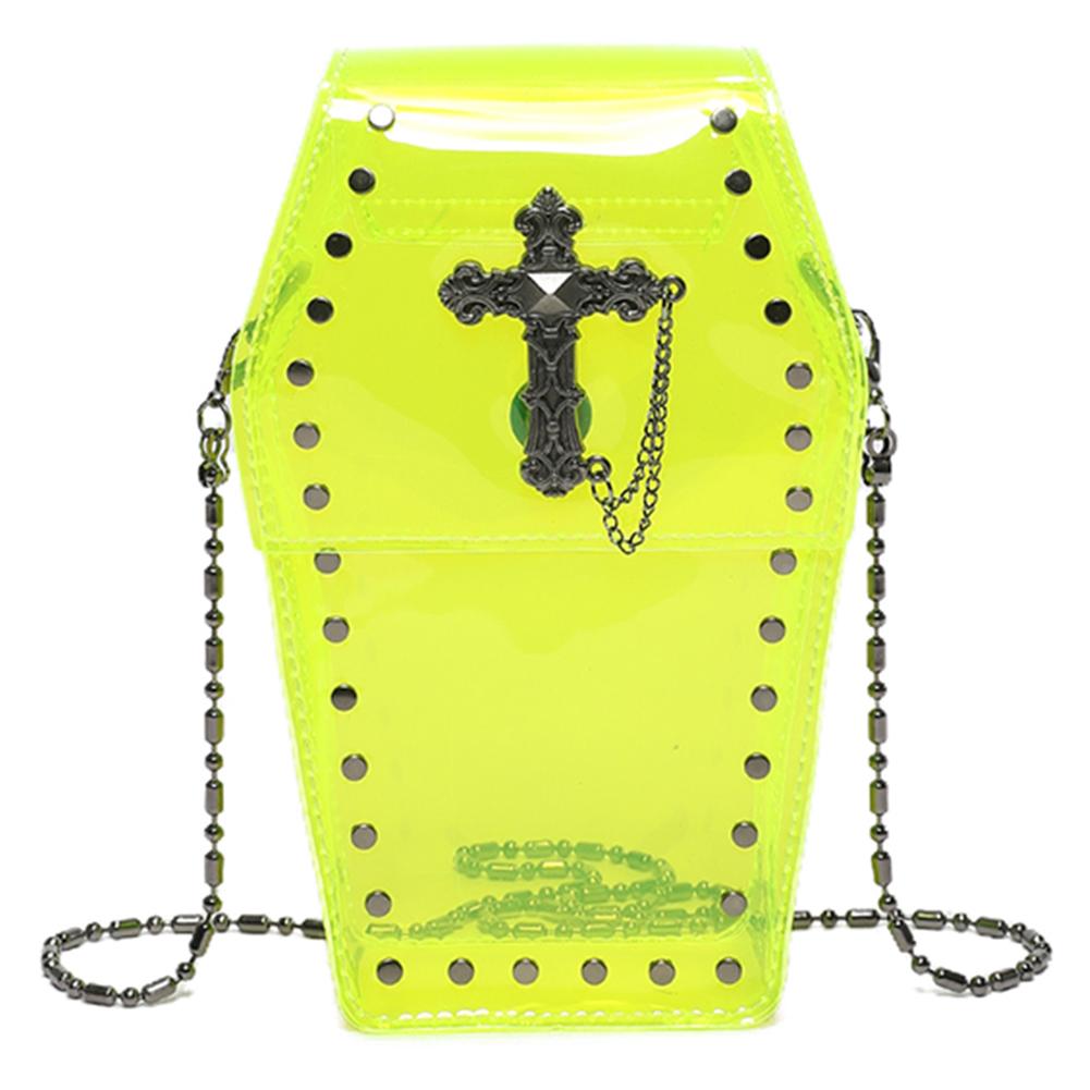 Women Gothic Crossbody Bag PVC Clear Jelly Satchel Bag Cross Coffin Sling Bag Stadium Approved Phone Bag