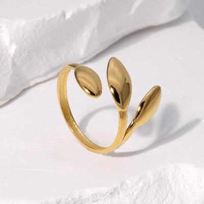 18k Gold Titanium Steel Leaf Adjustable Minimalist Ring