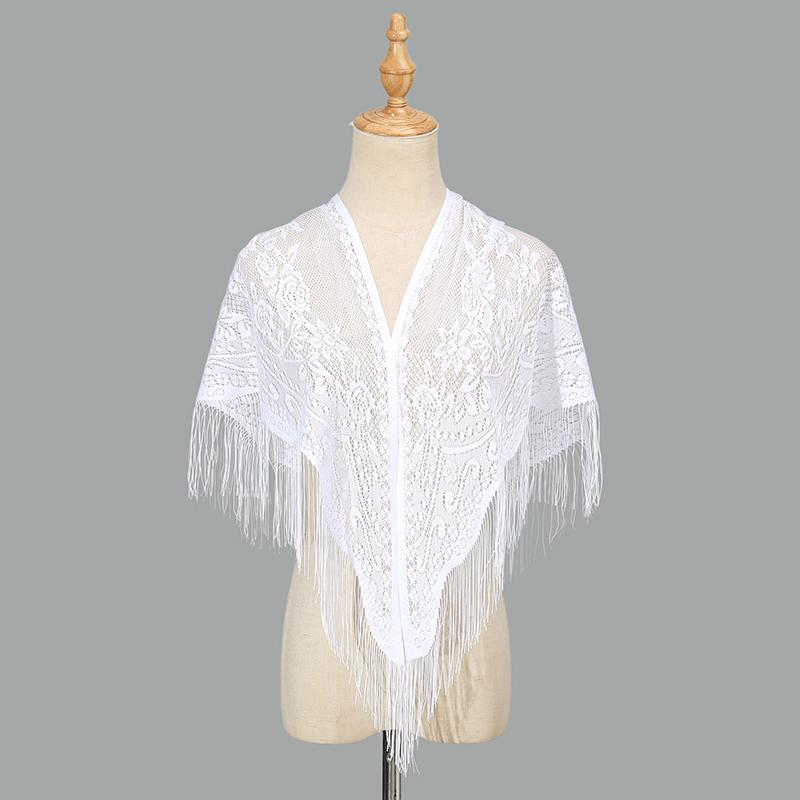 Elegant Tassels Triangular Scarf Polyester Prayer Shawls In Church Pure Color Lace Scarf Femme Wedding Scarves Transparent Shawl